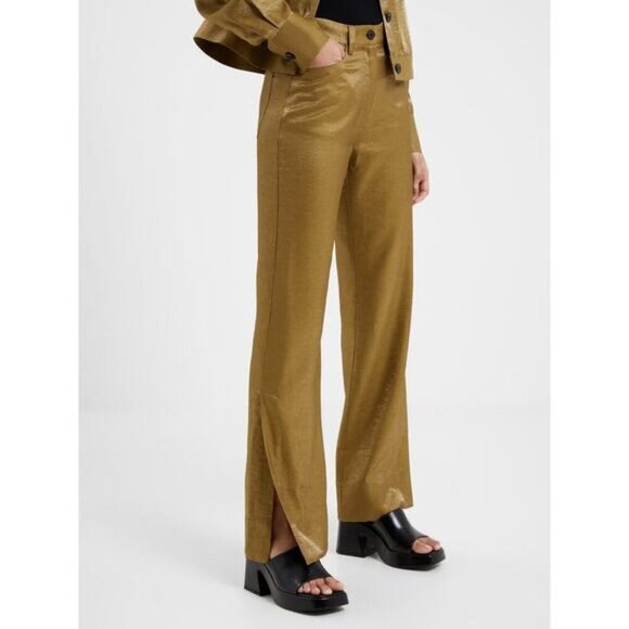 NWT FRENCH CONNECTION Cammie Shimmer Flare Trousers Sz 12 Nutria - Picture 4 of 8